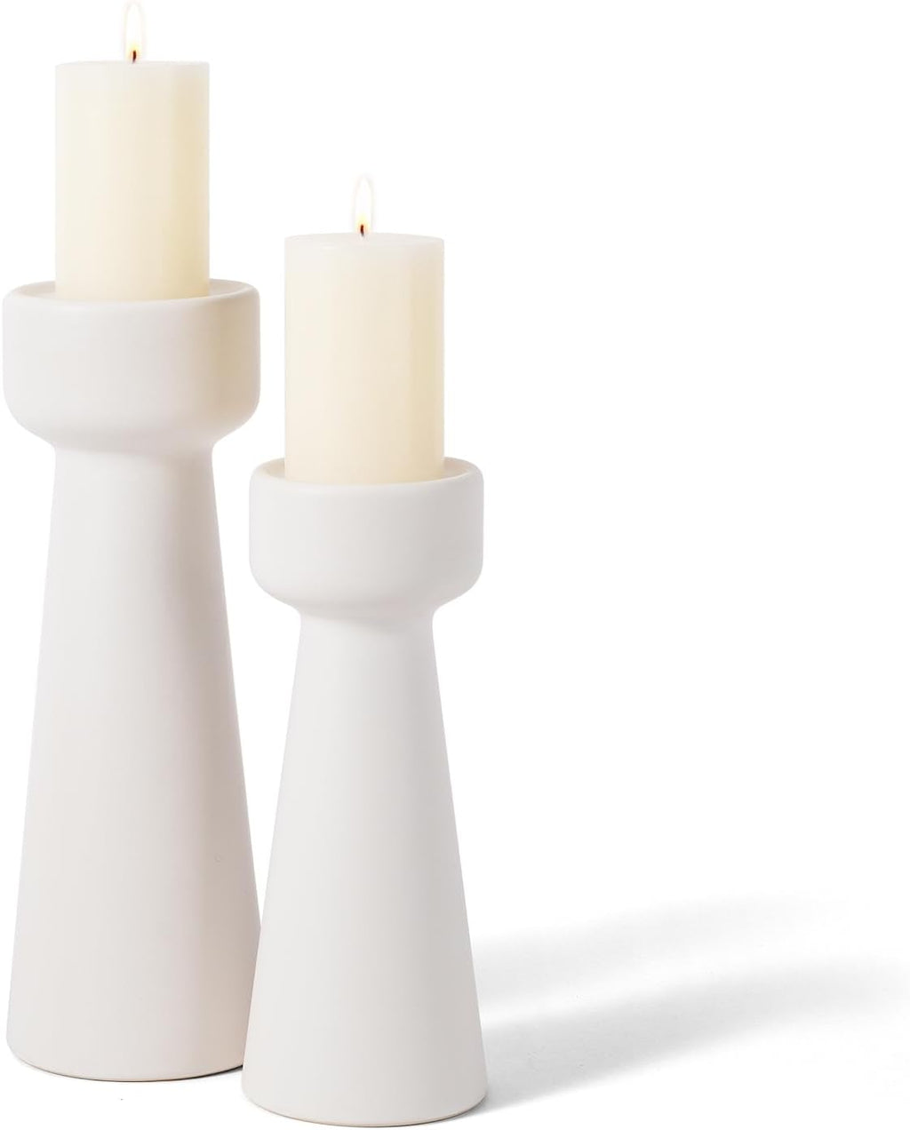 Candle Holders Ceramic White Taper S&L Set of 2 Matte Stylish Decorative Candlestick Holders for Home Decor Dinning Wedding Party Aromatherapy Votive (CH7585W)