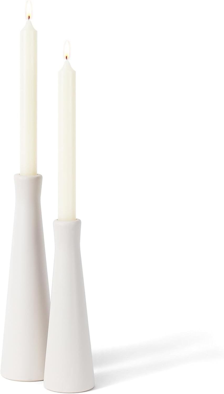 Candle Holders Ceramic White Taper S&L Set of 2 Matte Stylish Decorative Candlestick Holders for Home Decor Dinning Wedding Party Aromatherapy Votive (CH7585W)