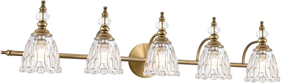 Vintage Brass Wall Sconces Set of Two, Brushed Gold Bathroom Vanity Light Fixtures, Hardwired Sconces Wall Deco Set of 2, Glass Wall Lights for Bathroom, Bedroom,Hallway (Excludes G9 Bulb)