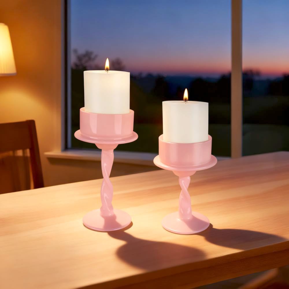 Candle Holders Ceramic White Taper S&L Set of 2 Matte Stylish Decorative Candlestick Holders for Home Decor Dinning Wedding Party Aromatherapy Votive (CH7585W)