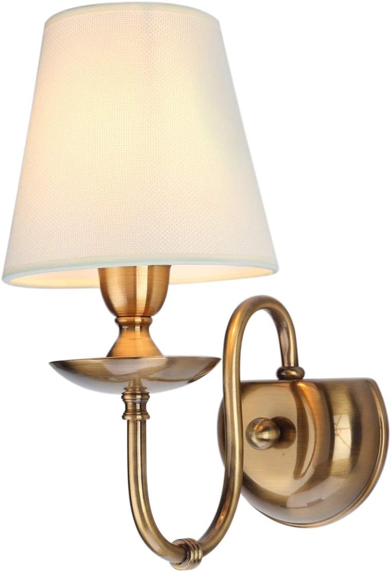 Aiwen Bedroom Wall Lamps Polished Solid Brass Finish Wall Lights with White Flax Fabric Shade 1-Light Vintage Reading Lights Wall Sconces for Bedside Hallway E12