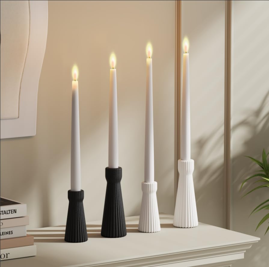 Taper Candle Holders for Candlesticks Ceramic Candle Stick Candle Holder- Set of 2 Decorative Candle Stand for Wedding Decor,Dinner Party and Table Centerpieces,Housewarming Gift White