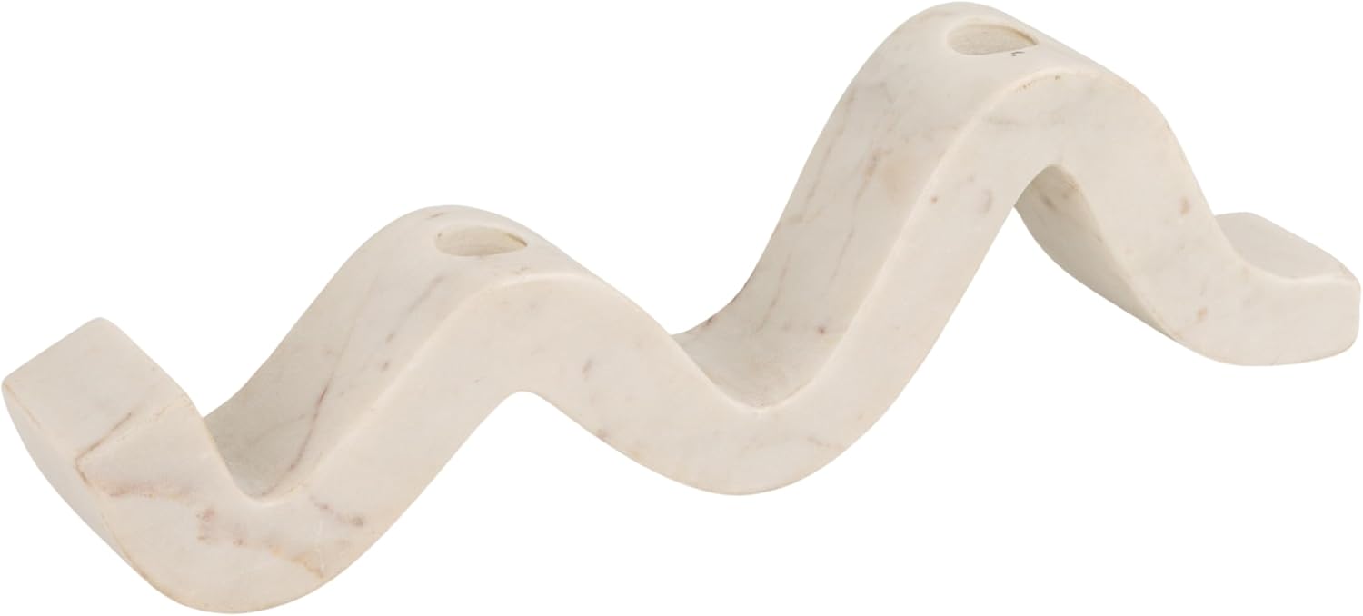 Bloomingville Marble Wave Double Taper Candle Holder, Beige