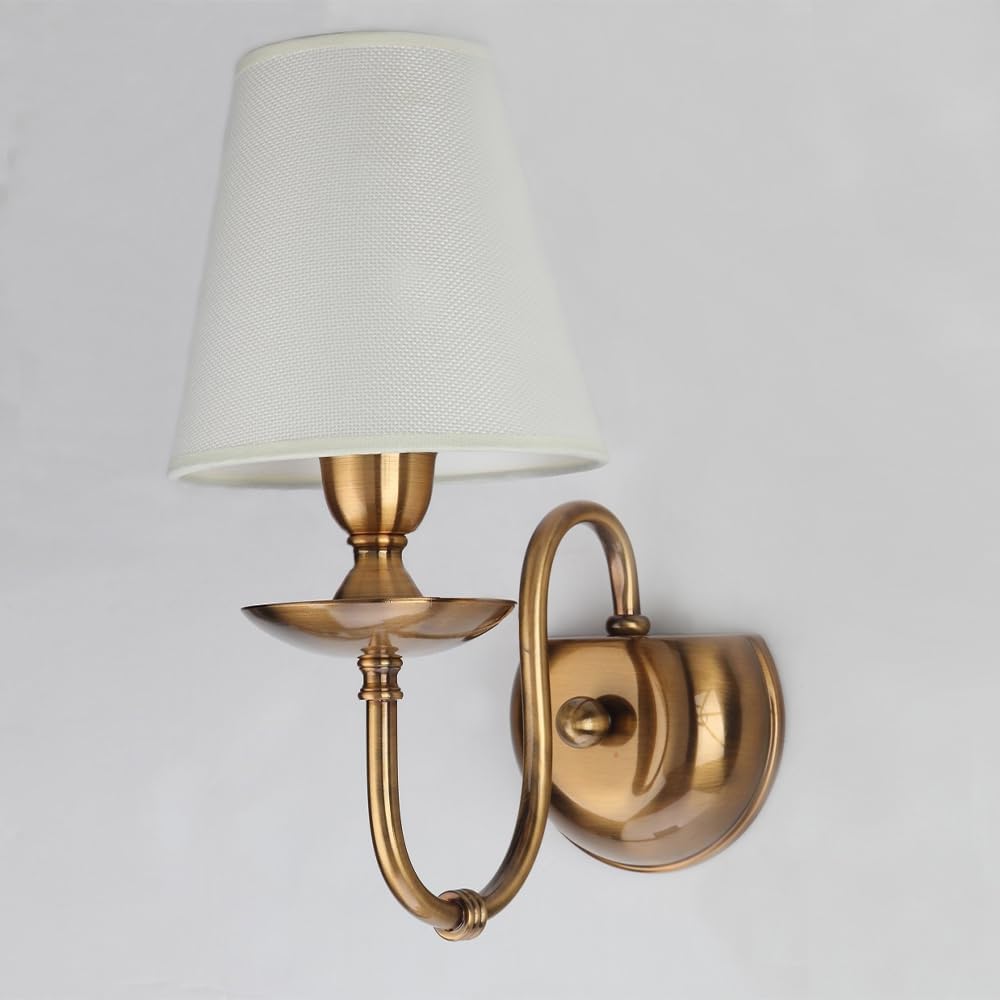 Aiwen Bedroom Wall Lamps Polished Solid Brass Finish Wall Lights with White Flax Fabric Shade 1-Light Vintage Reading Lights Wall Sconces for Bedside Hallway E12