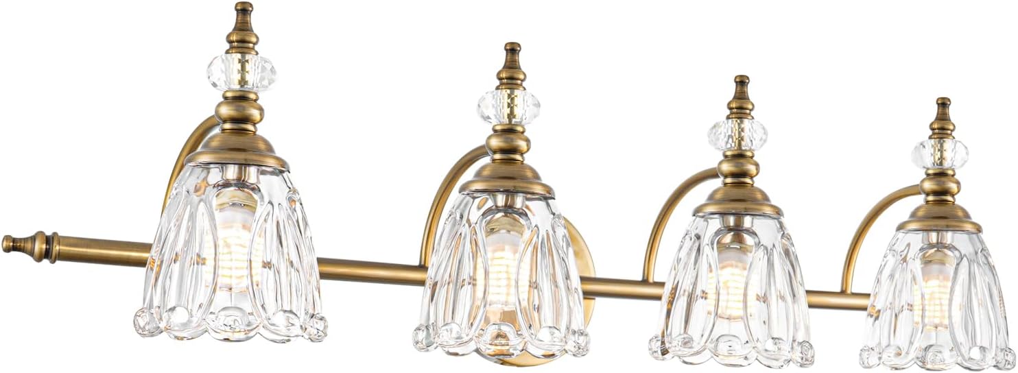 Vintage Brass Wall Sconces Set of Two, Brushed Gold Bathroom Vanity Light Fixtures, Hardwired Sconces Wall Deco Set of 2, Glass Wall Lights for Bathroom, Bedroom,Hallway (Excludes G9 Bulb)
