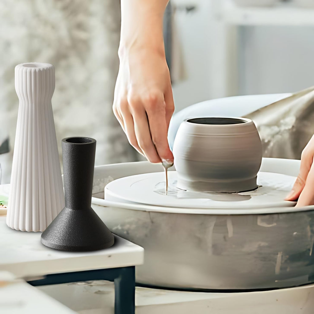 Taper Candle Holders for Candlesticks Ceramic Candle Stick Candle Holder- Set of 2 Decorative Candle Stand for Wedding Decor,Dinner Party and Table Centerpieces,Housewarming Gift White