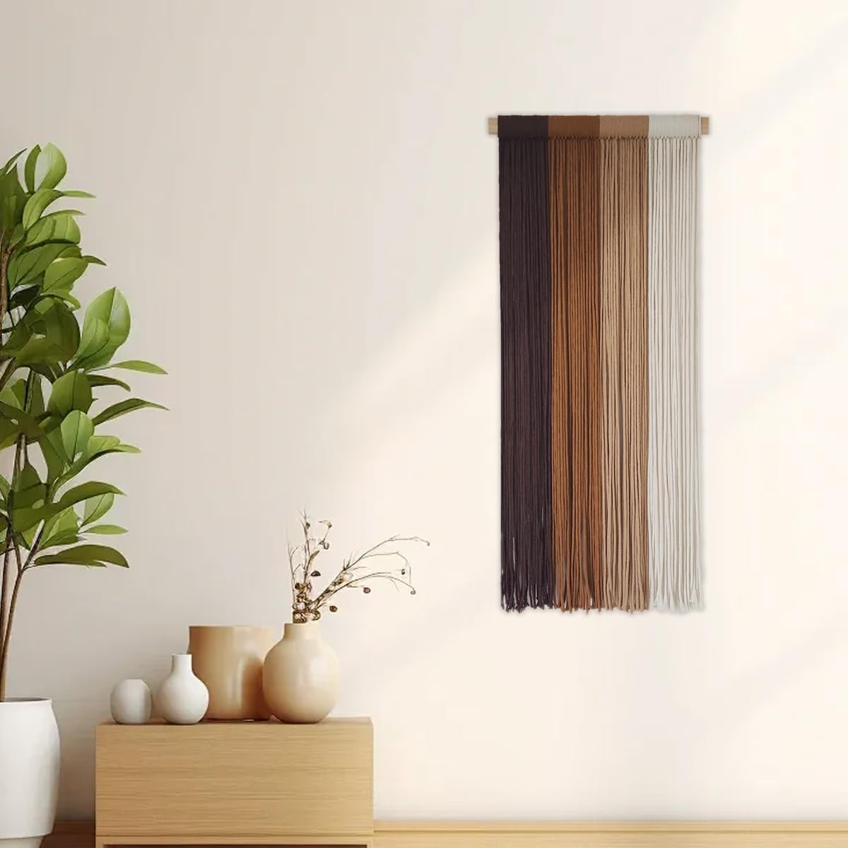 TANNCOY Boho Long Tapestry Unique Macrame Wall Decor Art Hanging Fabric Headboard Traditional Handmade Tie-Dye for Living Room, Bedroom, Home, Brown, 40" L x 15.75" W