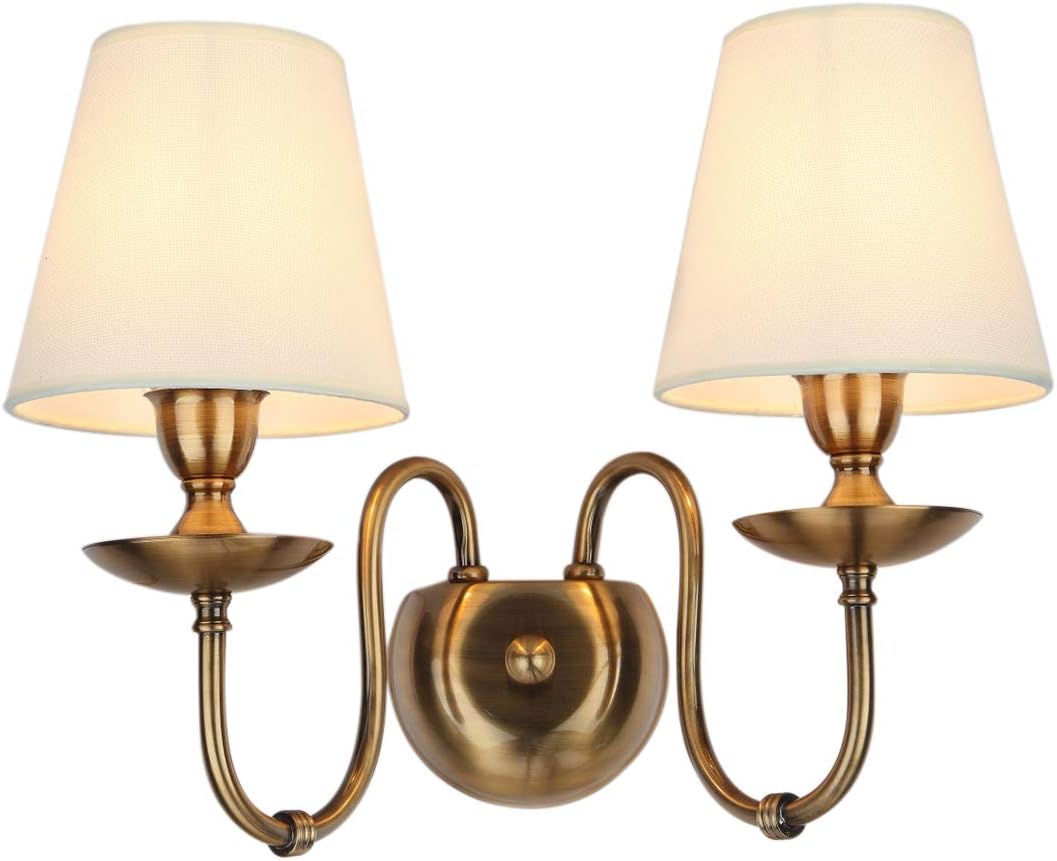 Aiwen Bedroom Wall Lamps Polished Solid Brass Finish Wall Lights with White Flax Fabric Shade 1-Light Vintage Reading Lights Wall Sconces for Bedside Hallway E12
