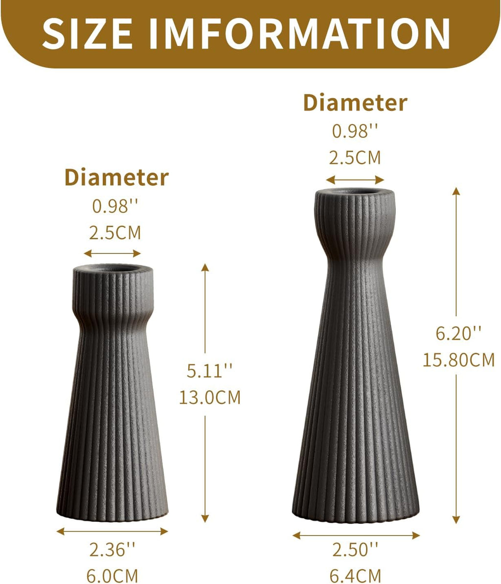 Taper Candle Holders for Candlesticks Ceramic Candle Stick Candle Holder- Set of 2 Decorative Candle Stand for Wedding Decor,Dinner Party and Table Centerpieces,Housewarming Gift Black