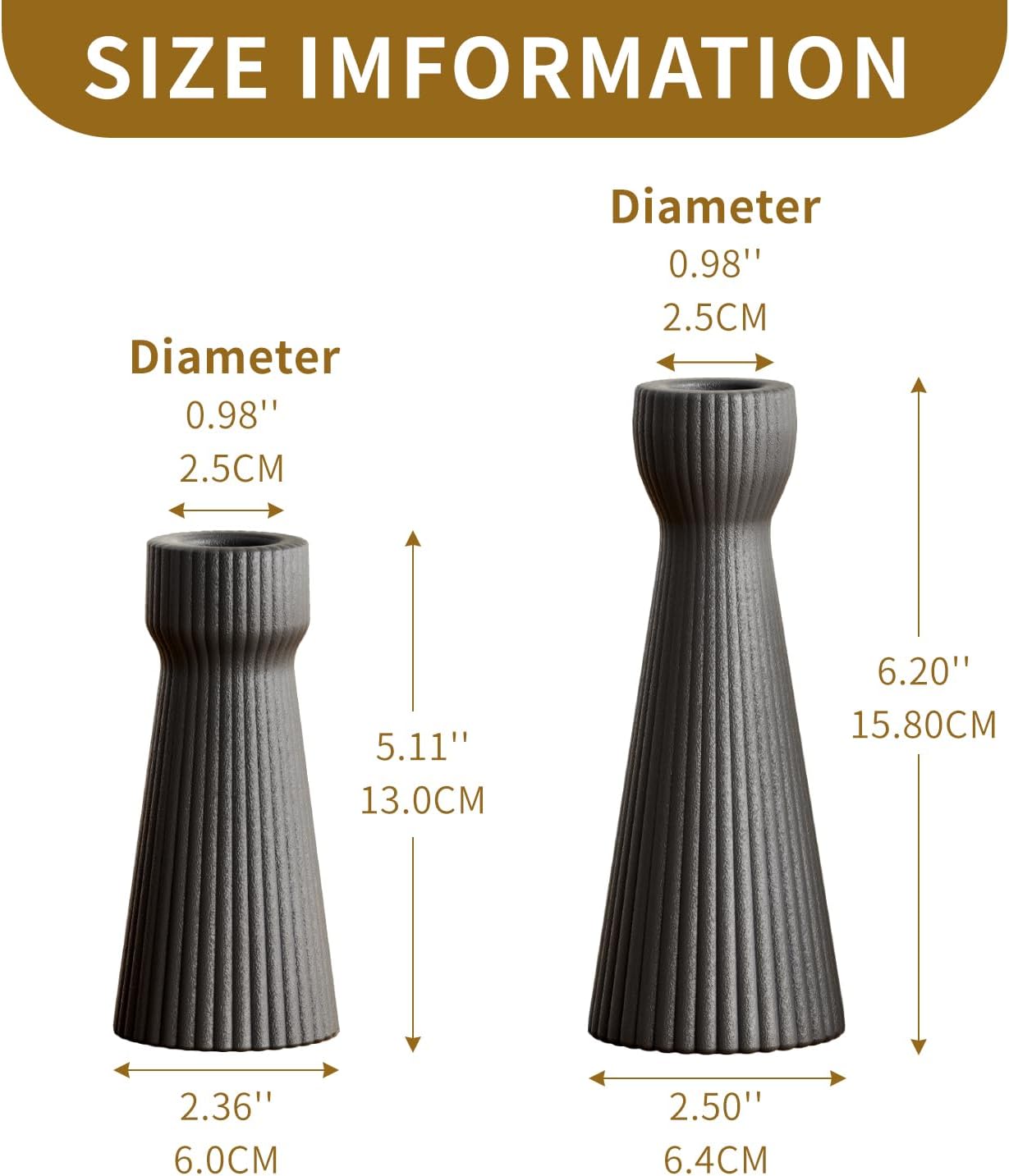 Taper Candle Holders for Candlesticks Ceramic Candle Stick Candle Holder- Set of 2 Decorative Candle Stand for Wedding Decor,Dinner Party and Table Centerpieces,Housewarming Gift Black