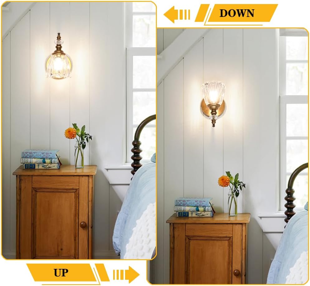 Vintage Brass Wall Sconces Set of Two, Brushed Gold Bathroom Vanity Light Fixtures, Hardwired Sconces Wall Deco Set of 2, Glass Wall Lights for Bathroom, Bedroom,Hallway (Excludes G9 Bulb)