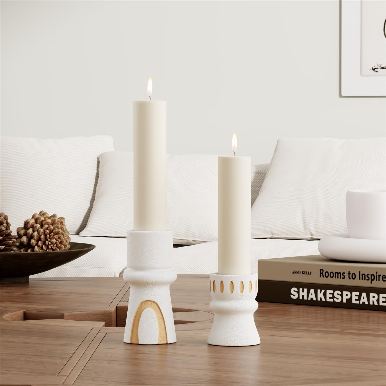 Taper Candle Holders for Candlesticks Ceramic Candle Stick Candle Holder- Set of 2 Decorative Candle Stand for Wedding Decor,Dinner Party and Table Centerpieces,Housewarming Gift Black