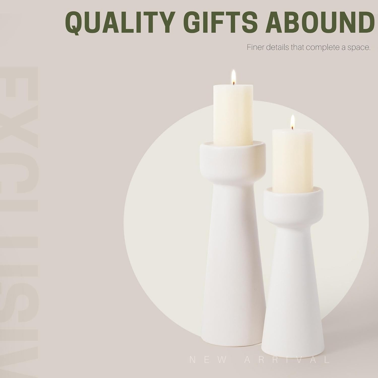 Candle Holders Ceramic White Taper S&L Set of 2 Matte Stylish Decorative Candlestick Holders for Home Decor Dinning Wedding Party Aromatherapy Votive (CH7585W)