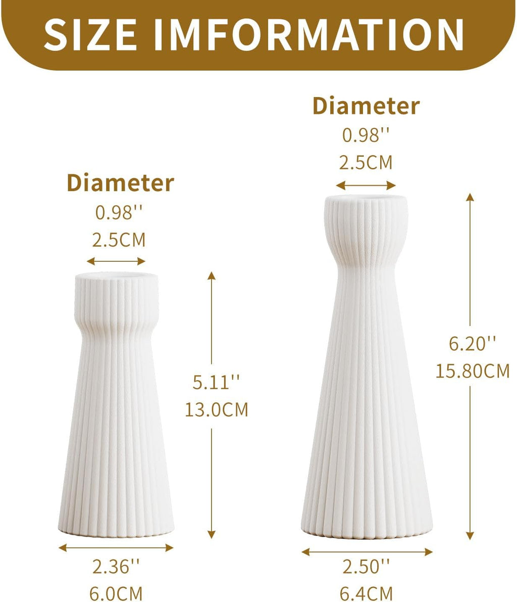 Taper Candle Holders for Candlesticks Ceramic Candle Stick Candle Holder- Set of 2 Decorative Candle Stand for Wedding Decor,Dinner Party and Table Centerpieces,Housewarming Gift White