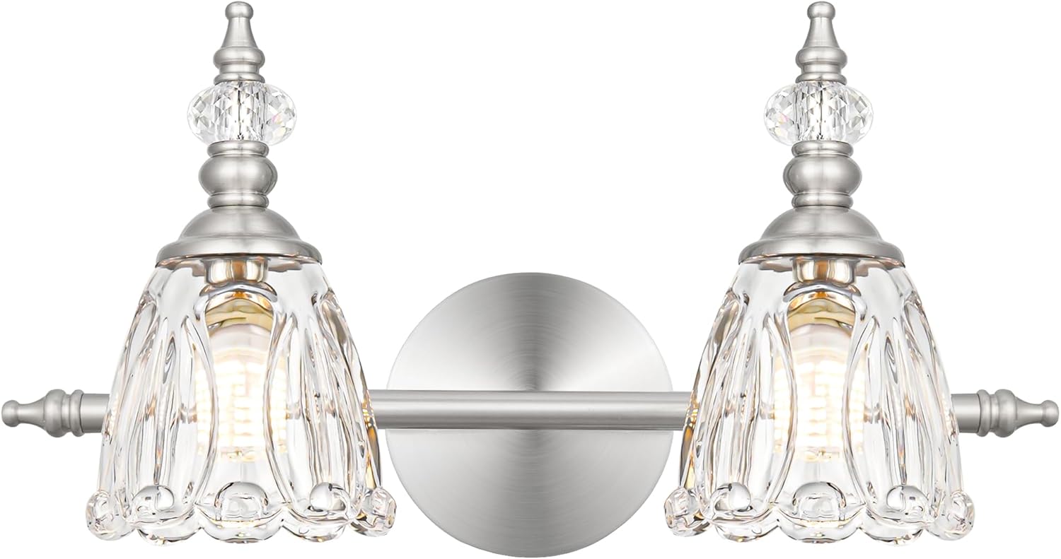 Vintage Brass Wall Sconces Set of Two, Brushed Gold Bathroom Vanity Light Fixtures, Hardwired Sconces Wall Deco Set of 2, Glass Wall Lights for Bathroom, Bedroom,Hallway (Excludes G9 Bulb)