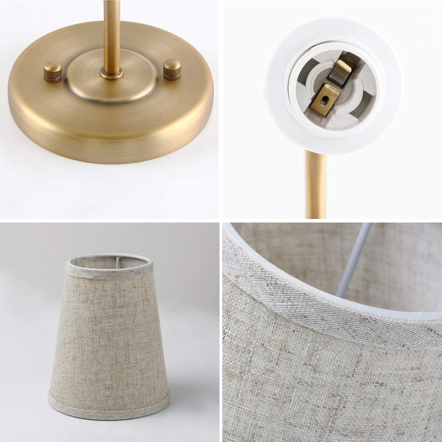 Pathson Set of 2 Vintage Wall Sconces Linen Fabric Shade, Hardwired Bathroom Vanity Lights Brass Finish, Industrial Wall Mounted Fixtures for Bedroom Living Room (Antique Brass)