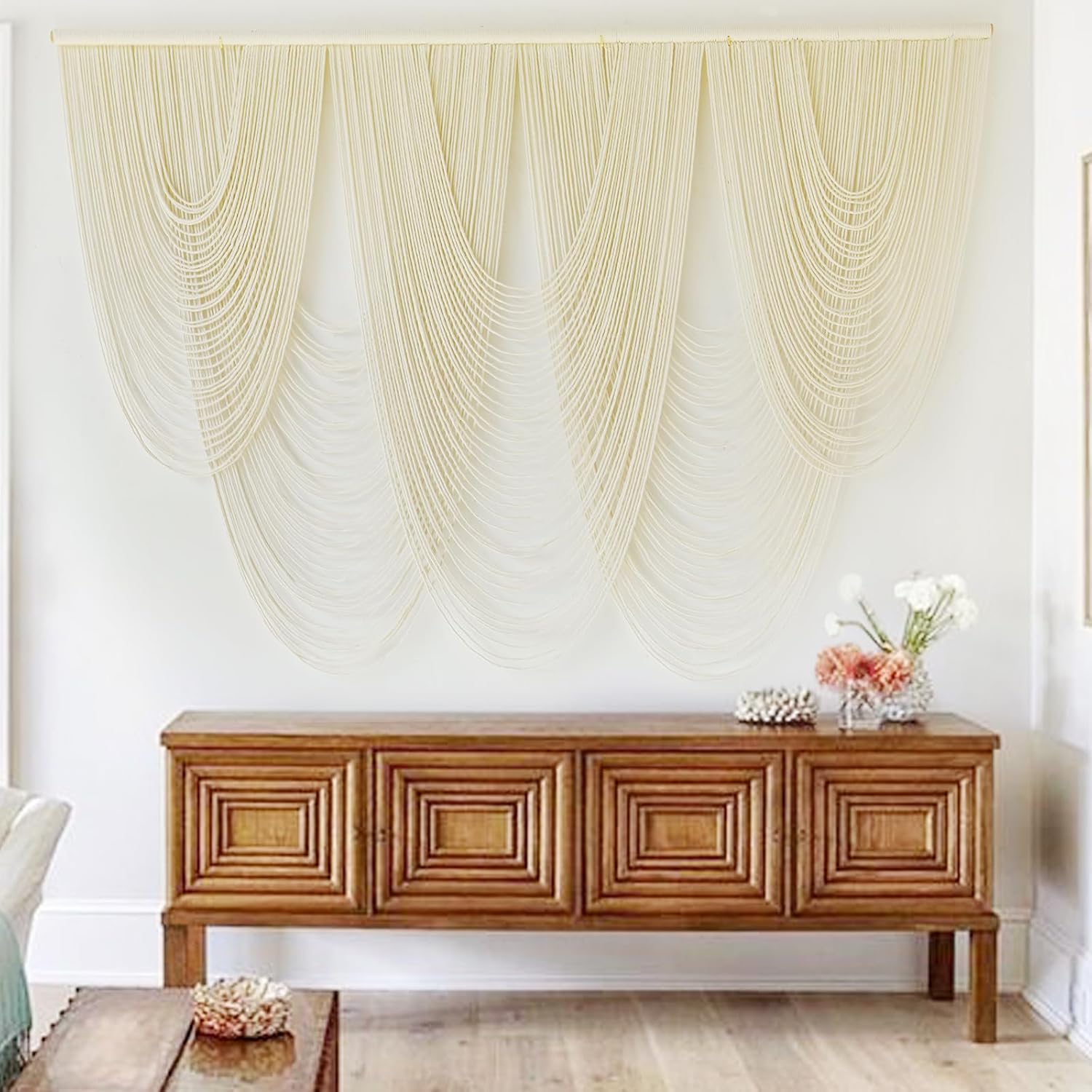 Macrame Wall Hanging Dip-Dyed Large Macrame Wall Decor Yarn Tapestry 57" W x 41" L For Headboard Bedroom Living Room Boho Fiber Home Art