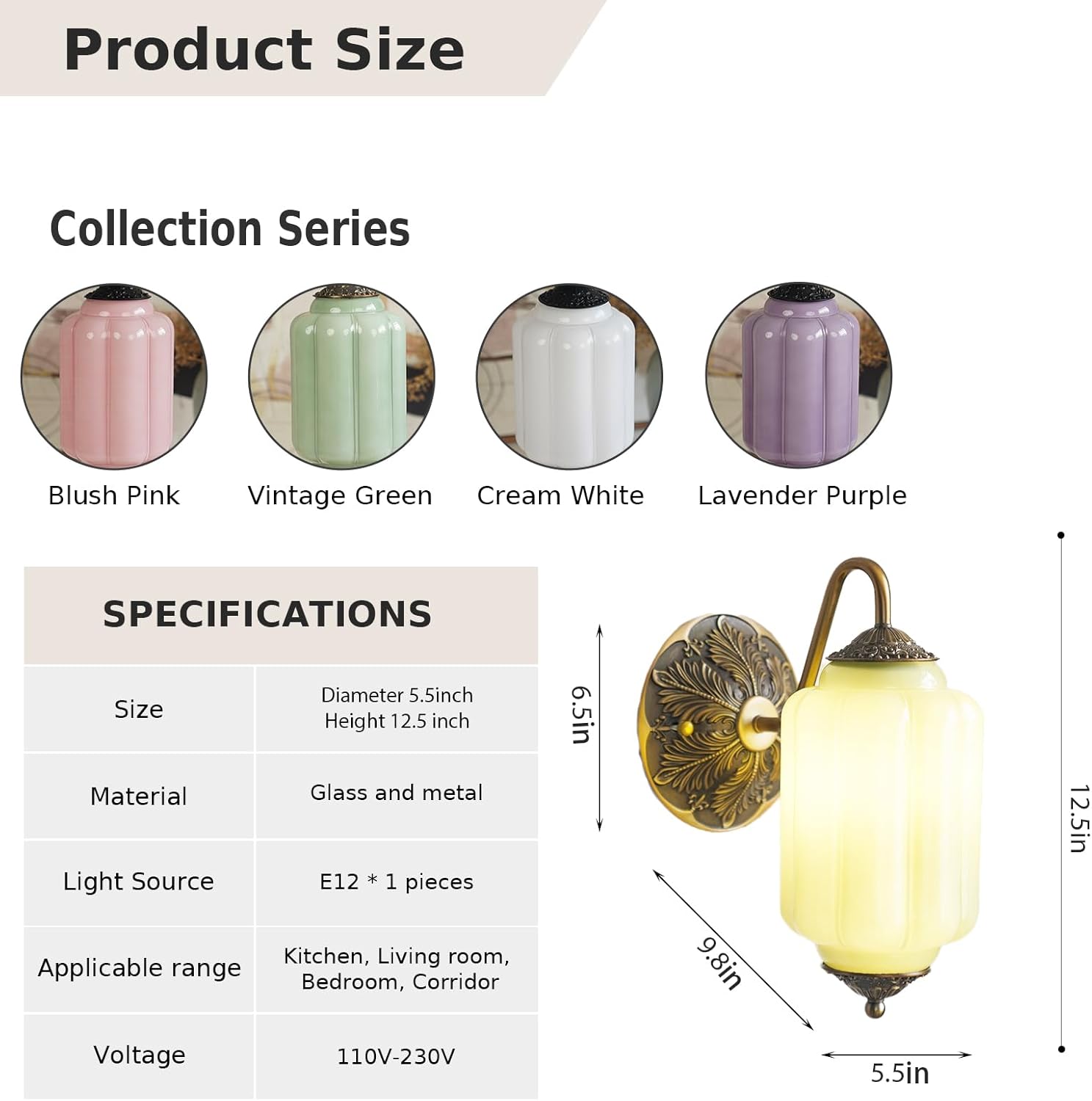 Antique Gold Milk Glass Wall Sconce - Vintage Green Shade & Brass Finish Base - Indoor Wall Lighting Fixture for Living Room, Bedroom, Bathroom, Hallway, Entryway (Green)