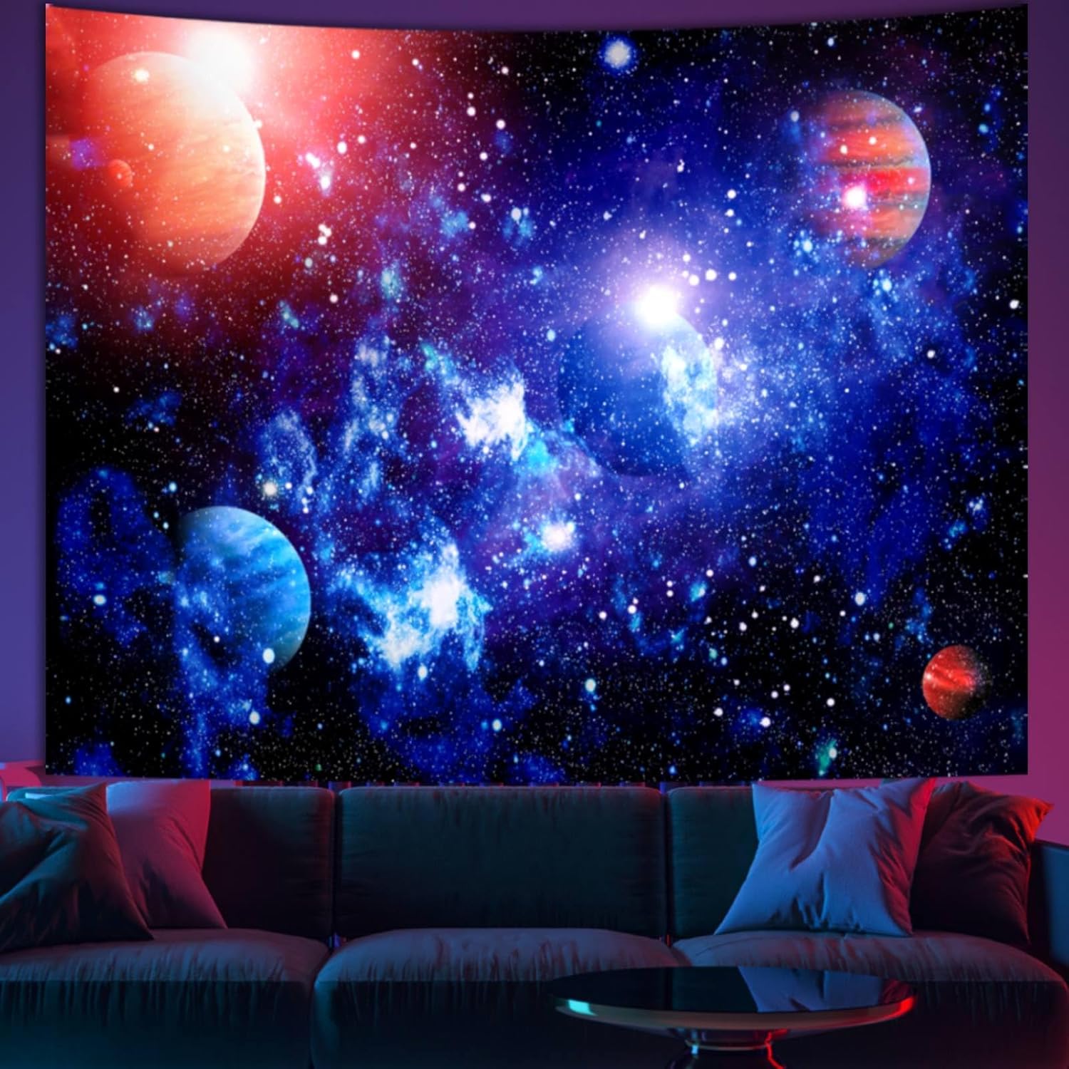 Apdidl Extra Large Galaxy Space Tapestry for Bedroom Aesthetic 118'' X 98'' Blue Starry Sky Stars Universe Tapestry Mysterious Nebula Wall Hanging Backdrop Decor for Bedroom Living Room