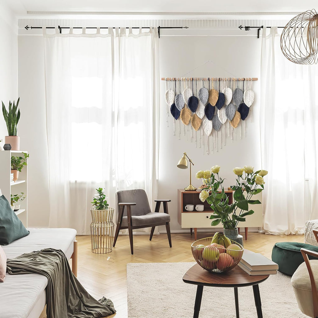 Alynsehom Large Macrame Wall Hanging, Boho Handmade Leaf Feather Bohemian Woven Tapestry, Chic Wall Art Home Decor for Bedroom Living Room Nursery Apartment Decorations(39" W x 29.5" L)