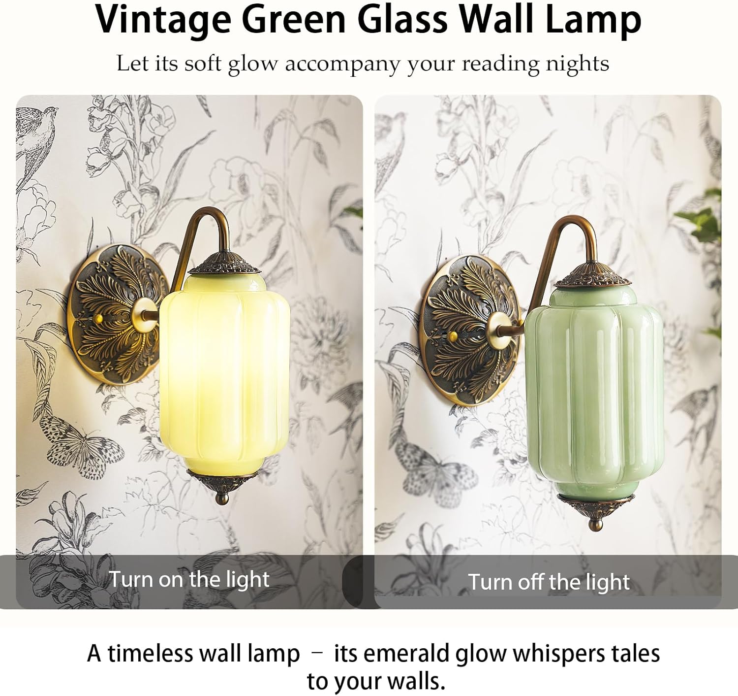 Antique Gold Milk Glass Wall Sconce - Vintage Green Shade & Brass Finish Base - Indoor Wall Lighting Fixture for Living Room, Bedroom, Bathroom, Hallway, Entryway (Green)