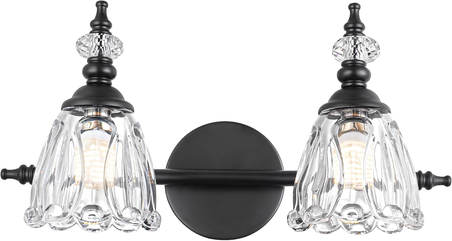 Vintage Brass Wall Sconces Set of Two, Brushed Gold Bathroom Vanity Light Fixtures, Hardwired Sconces Wall Deco Set of 2, Glass Wall Lights for Bathroom, Bedroom,Hallway (Excludes G9 Bulb)