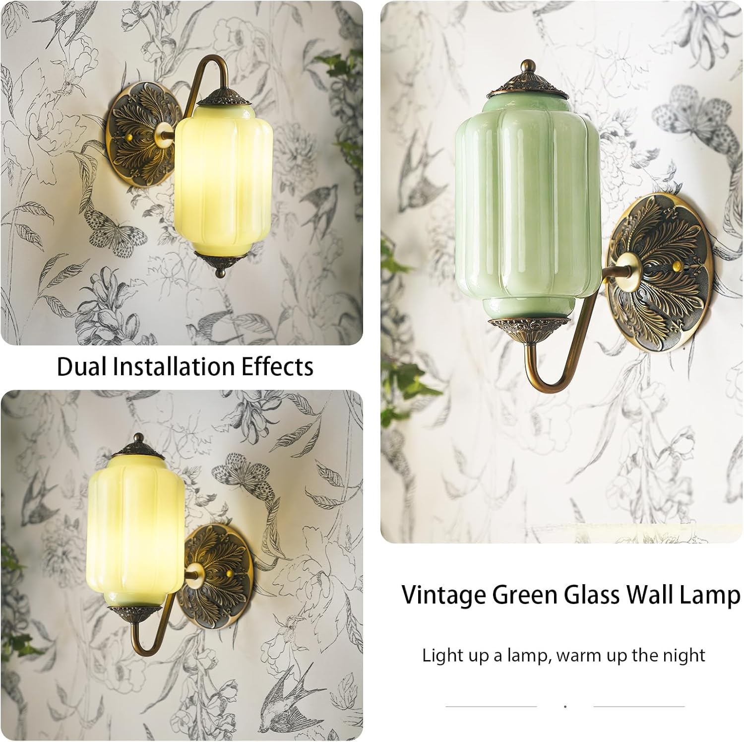 Antique Gold Milk Glass Wall Sconce - Vintage Green Shade & Brass Finish Base - Indoor Wall Lighting Fixture for Living Room, Bedroom, Bathroom, Hallway, Entryway (Green)