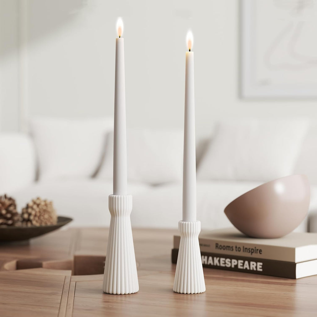 Taper Candle Holders for Candlesticks Ceramic Candle Stick Candle Holder- Set of 2 Decorative Candle Stand for Wedding Decor,Dinner Party and Table Centerpieces,Housewarming Gift White