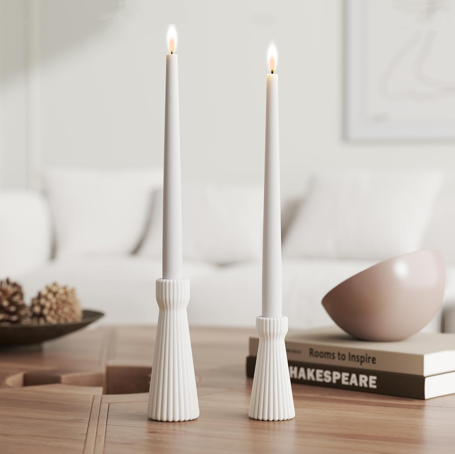 Taper Candle Holders for Candlesticks Ceramic Candle Stick Candle Holder- Set of 2 Decorative Candle Stand for Wedding Decor,Dinner Party and Table Centerpieces,Housewarming Gift White