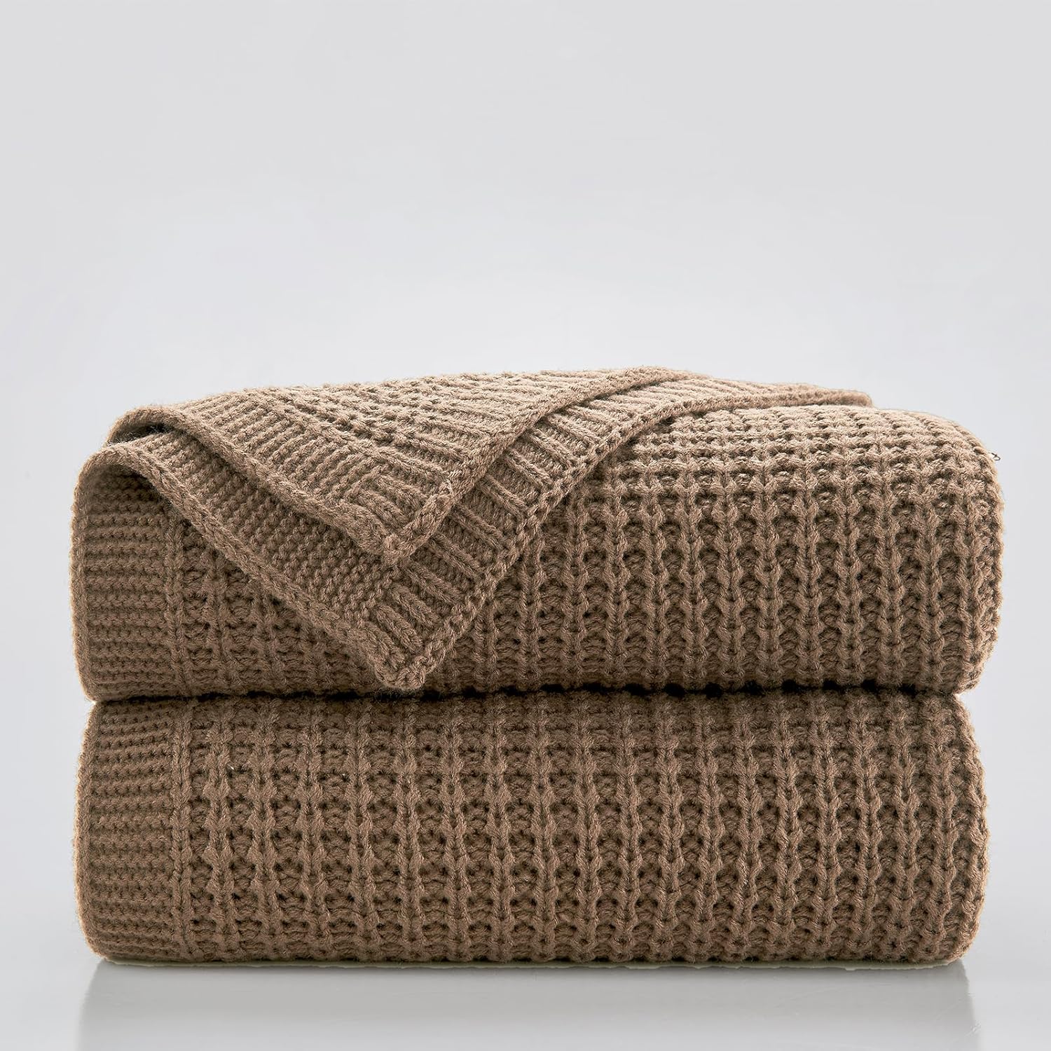 Douceur Brown Throw Blanket for Bed, Soft Chunky Cable Knit Throw Blanket, Classic Fisherman's Rib Stitch Pattern Throw for Living Room,60"X80"