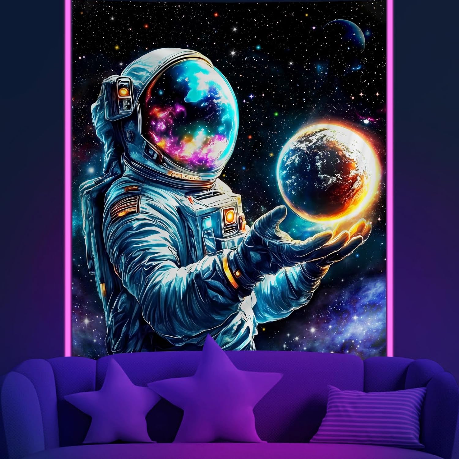 Apdidl Extra Large Galaxy Space Tapestry for Bedroom Aesthetic 118'' X 98'' Blue Starry Sky Stars Universe Tapestry Mysterious Nebula Wall Hanging Backdrop Decor for Bedroom Living Room