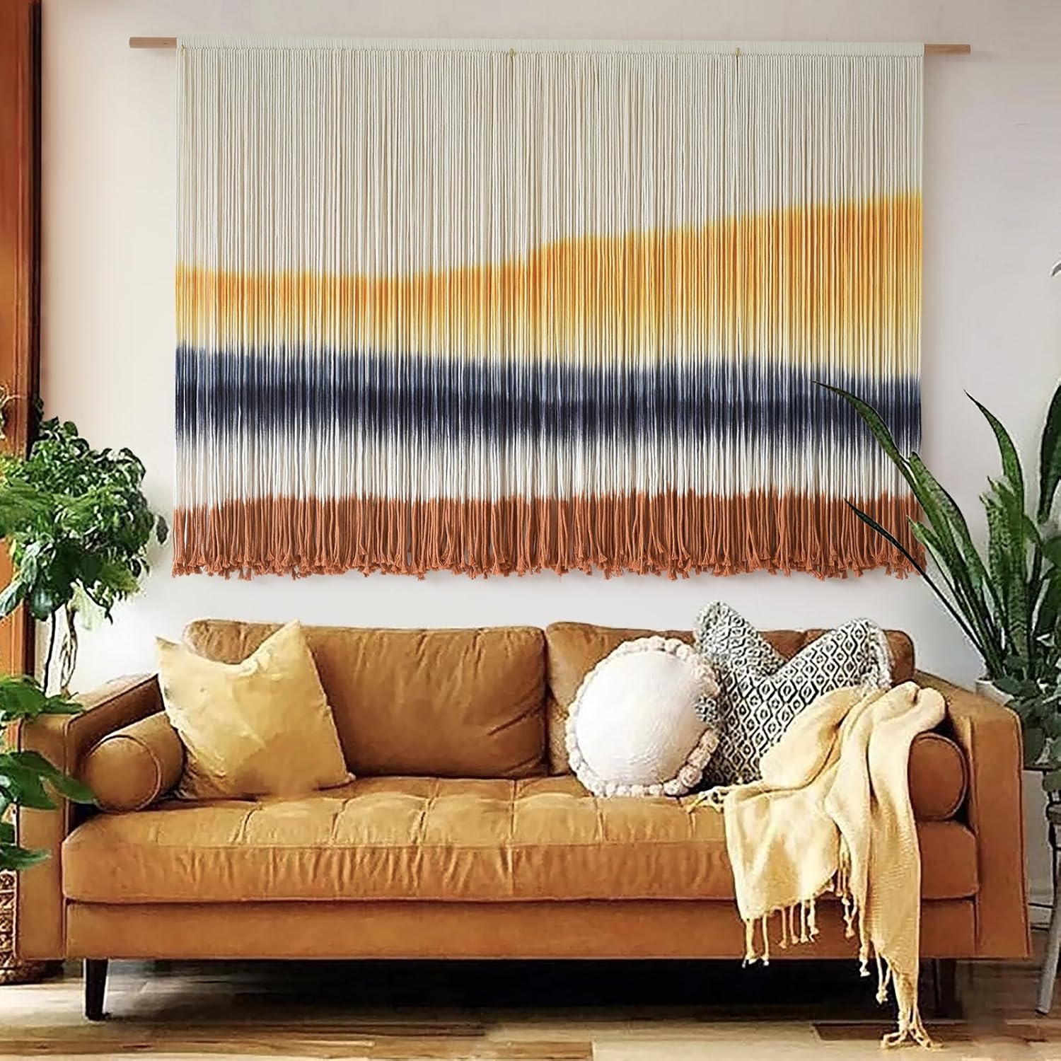 Macrame Wall Hanging Large Dip Dye Tapestry Fiber Wall Art Boho Bedroom Décor 57''W*35''L