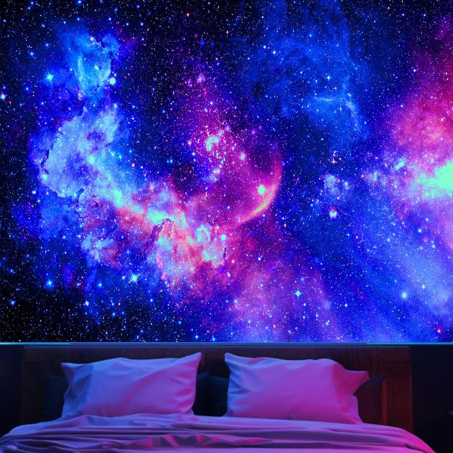 Apdidl Extra Large Galaxy Space Tapestry for Bedroom Aesthetic 118'' X 98'' Blue Starry Sky Stars Universe Tapestry Mysterious Nebula Wall Hanging Backdrop Decor for Bedroom Living Room