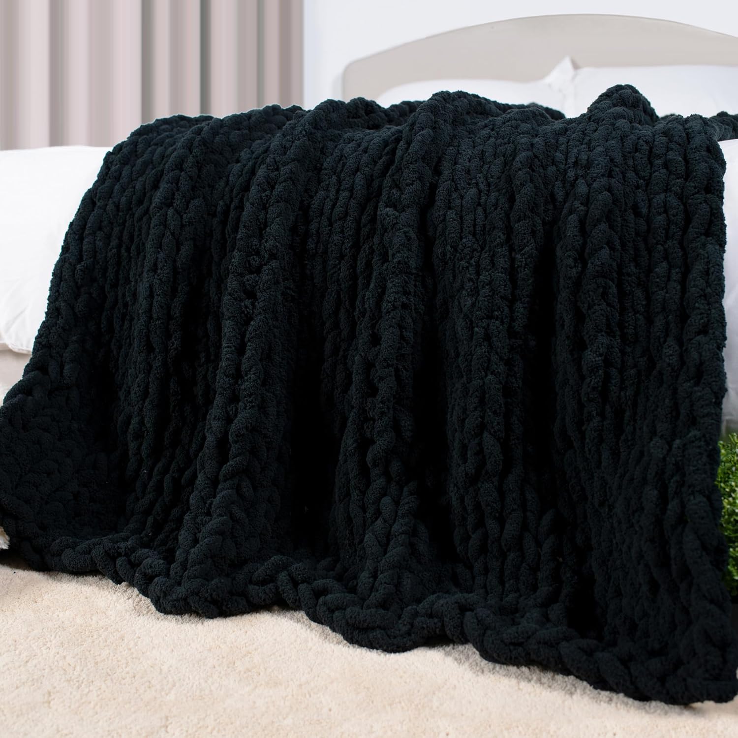 Carriediosa Chunky Knit Throw Blanket 50" X 60", 100% Hand Made Large Chenille Loop Yarn Soft Fluffy Throws for Couch Sofa Bed, Big Crochet Cozy Heavy Thick Cable Woven Blankets, Taupe