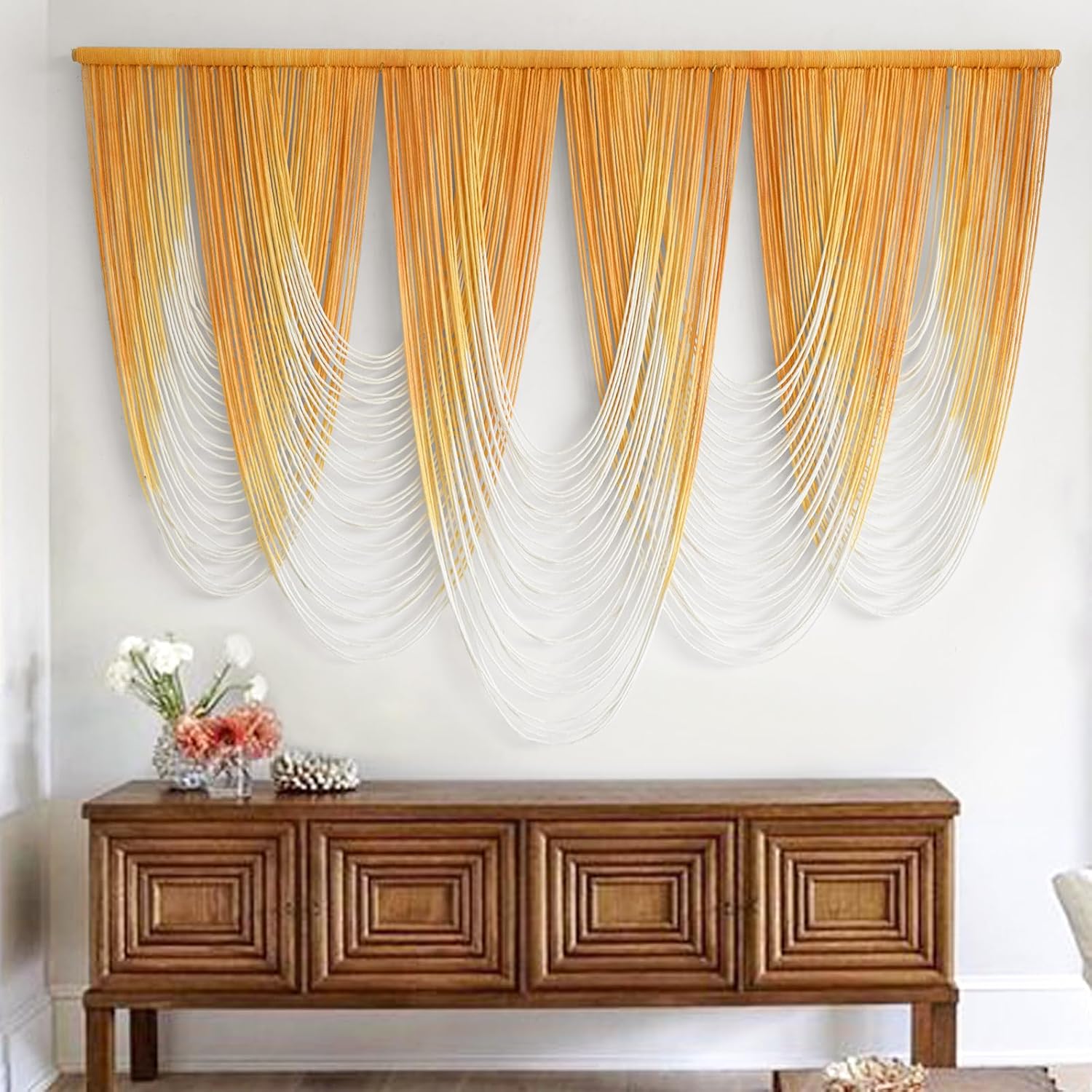 Macrame Wall Hanging Dip-Dyed Large Macrame Wall Decor Yarn Tapestry 57" W x 41" L For Headboard Bedroom Living Room Boho Fiber Home Art