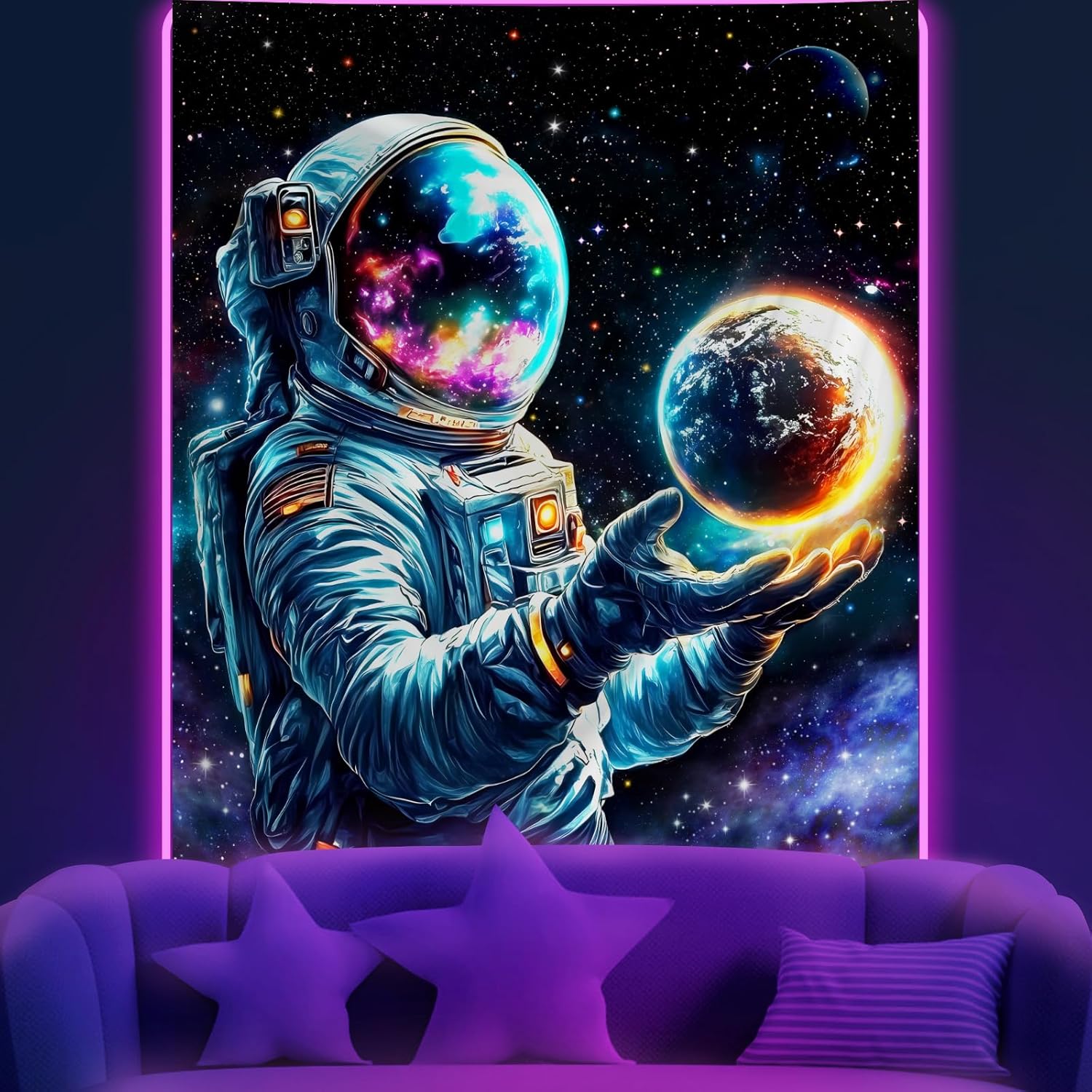 Apdidl Extra Large Galaxy Space Tapestry for Bedroom Aesthetic 118'' X 98'' Blue Starry Sky Stars Universe Tapestry Mysterious Nebula Wall Hanging Backdrop Decor for Bedroom Living Room