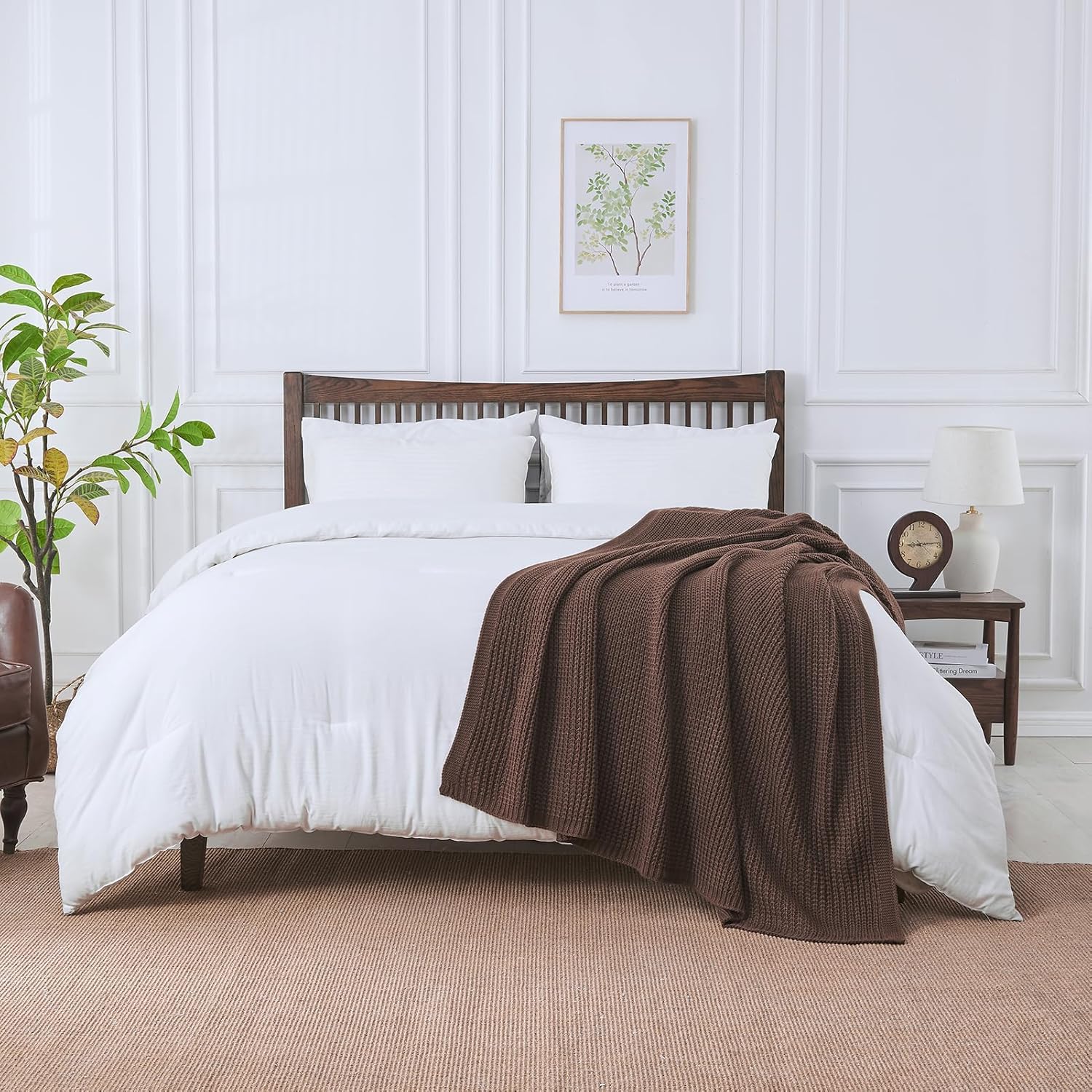 Douceur Brown Throw Blanket for Bed, Soft Chunky Cable Knit Throw Blanket, Classic Fisherman's Rib Stitch Pattern Throw for Living Room,60"X80"