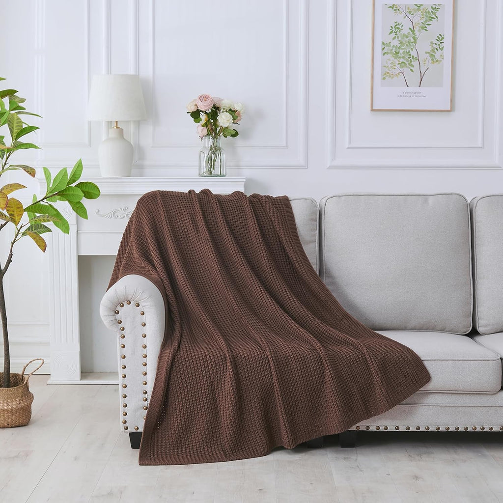 Douceur Brown Throw Blanket for Bed, Soft Chunky Cable Knit Throw Blanket, Classic Fisherman's Rib Stitch Pattern Throw for Living Room,60"X80"