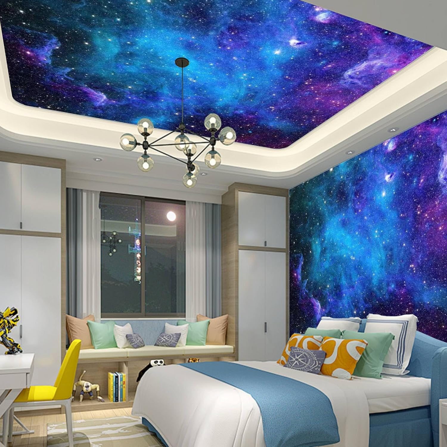 Apdidl Extra Large Galaxy Space Tapestry for Bedroom Aesthetic 118'' X 98'' Blue Starry Sky Stars Universe Tapestry Mysterious Nebula Wall Hanging Backdrop Decor for Bedroom Living Room