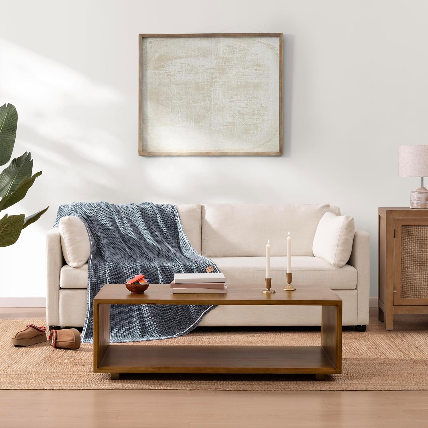 UGG Luna Knit Throw Blanket Soft Cotton Throw for Couch or Bed Cozy Soft Warm Waffle Giftable Lightweight Blanket for Living Room Bedroom, Machine Washable, 50-inch x 70-inch, Imperial Blue