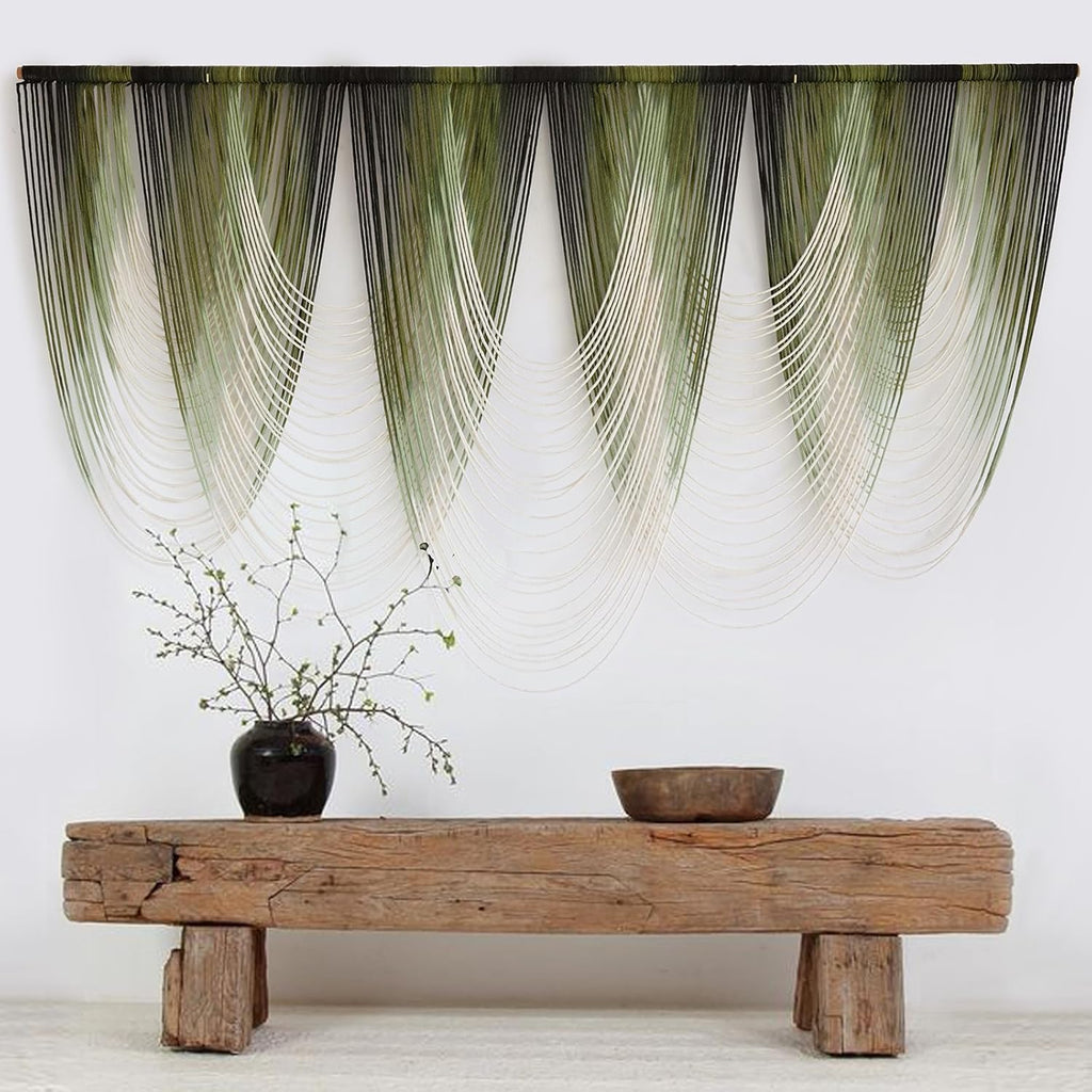 Macrame Wall Hanging Dip-Dyed Large Macrame Wall Decor Yarn Tapestry 57" W x 41" L For Headboard Bedroom Living Room Boho Fiber Home Art