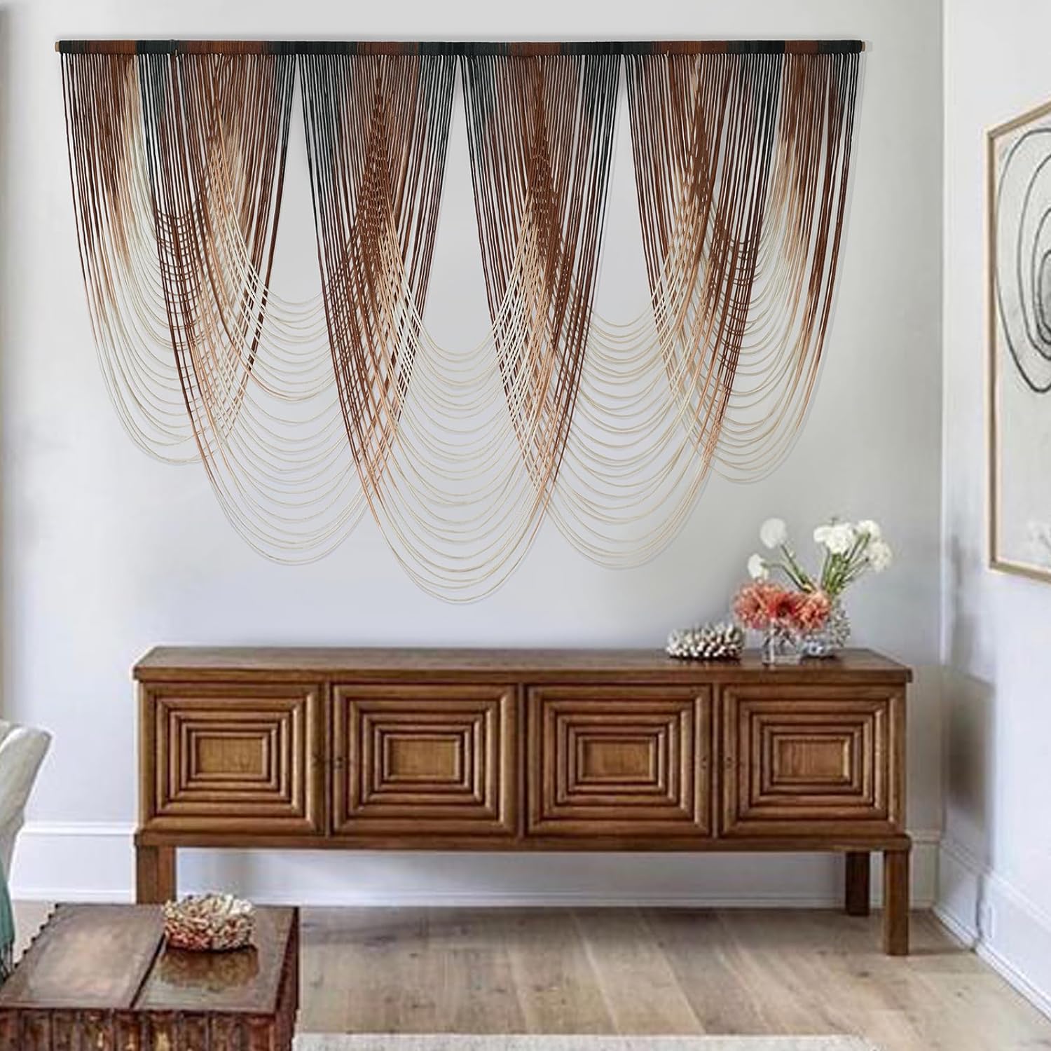 Macrame Wall Hanging Dip-Dyed Large Macrame Wall Decor Yarn Tapestry 57" W x 41" L For Headboard Bedroom Living Room Boho Fiber Home Art
