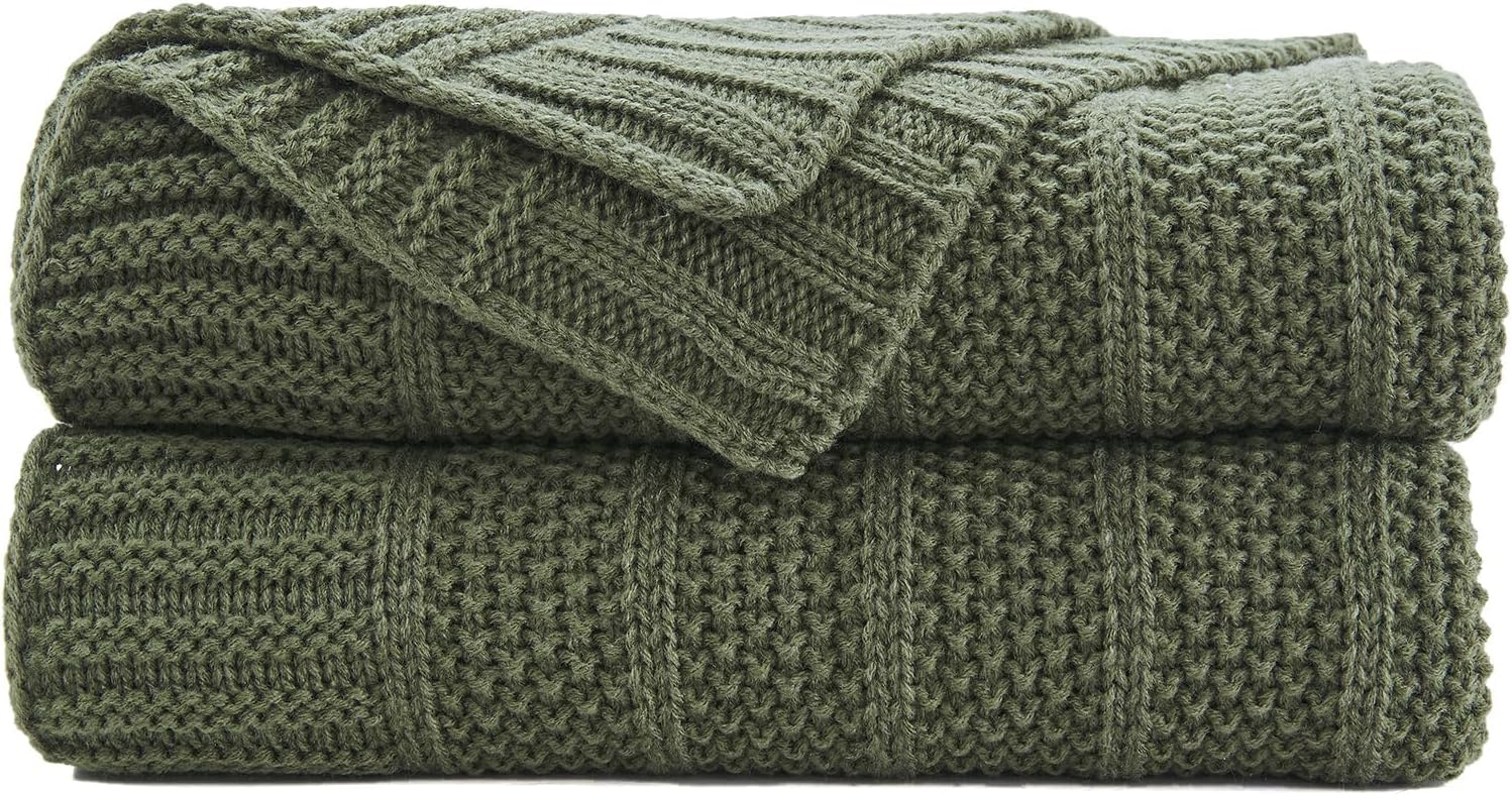 Douceur Brown Throw Blanket for Bed, Soft Chunky Cable Knit Throw Blanket, Classic Fisherman's Rib Stitch Pattern Throw for Living Room,60"X80"