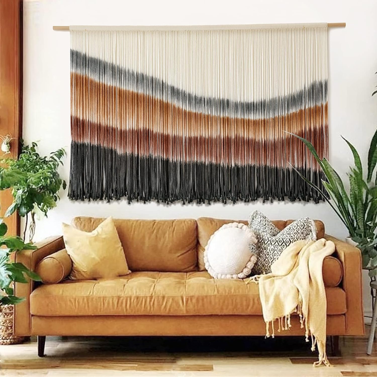 Macrame Wall Hanging Large Dip Dye Tapestry Fiber Wall Art Boho Bedroom Décor 57''W*35''L