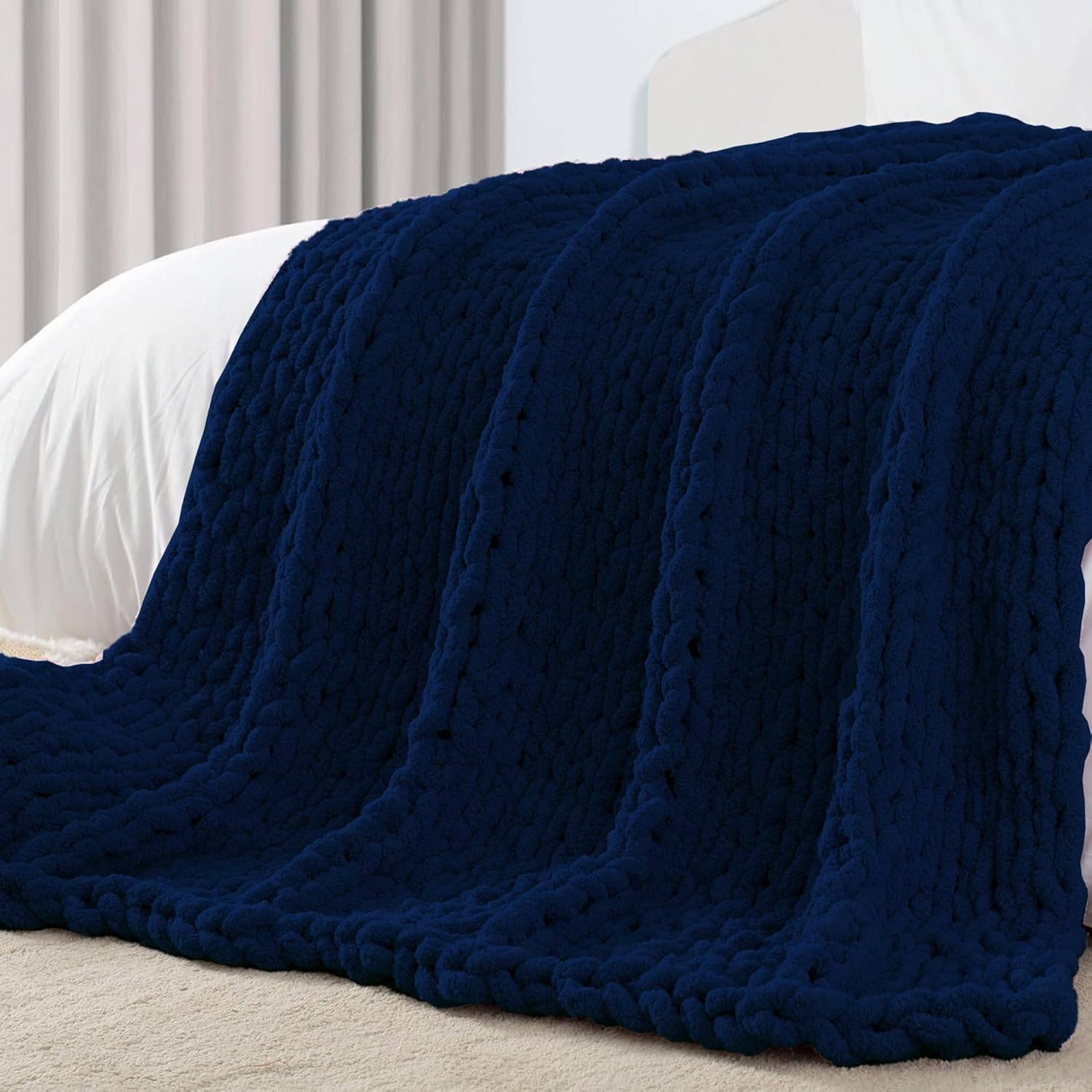 Carriediosa Chunky Knit Throw Blanket 50" X 60", 100% Hand Made Large Chenille Loop Yarn Soft Fluffy Throws for Couch Sofa Bed, Big Crochet Cozy Heavy Thick Cable Woven Blankets, Taupe