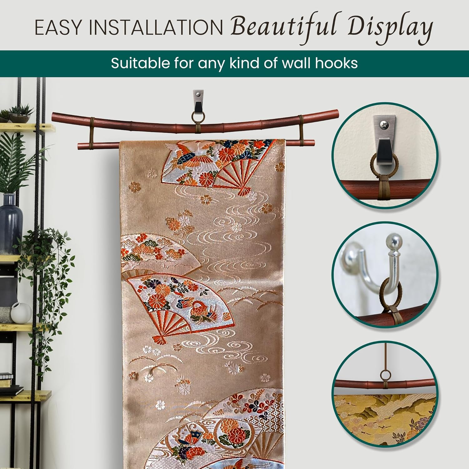 Smoked Bamboo Tapestry Holder, Rug Wall Hanger, Tapestry Wall Hanger, Obi Textile Hanger - Zen Pagoda Style Up to 19", 23", 30" or 36" - Japanese Ikat Kimono Display - Authentically Handmade (Fits 19 Inch tapestry)