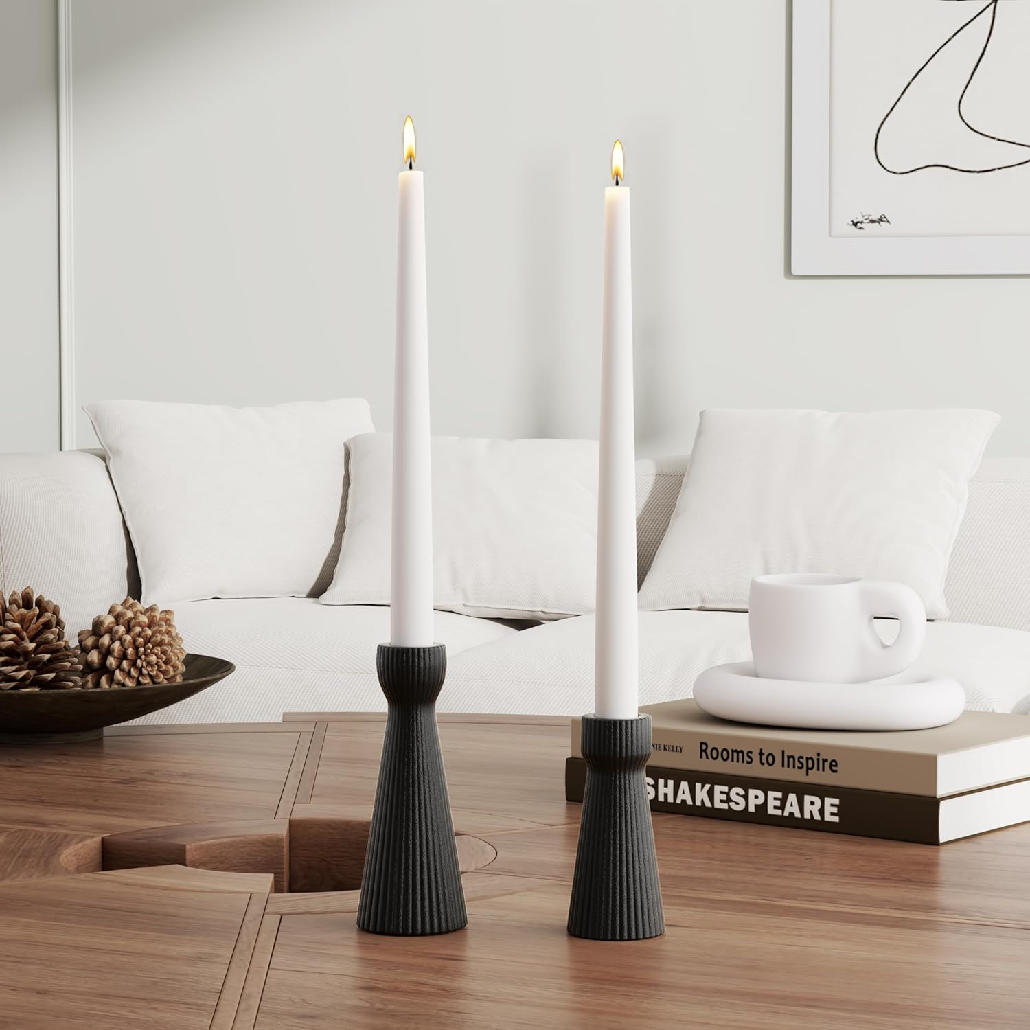 Taper Candle Holders for Candlesticks Ceramic Candle Stick Candle Holder- Set of 2 Decorative Candle Stand for Wedding Decor,Dinner Party and Table Centerpieces,Housewarming Gift Black