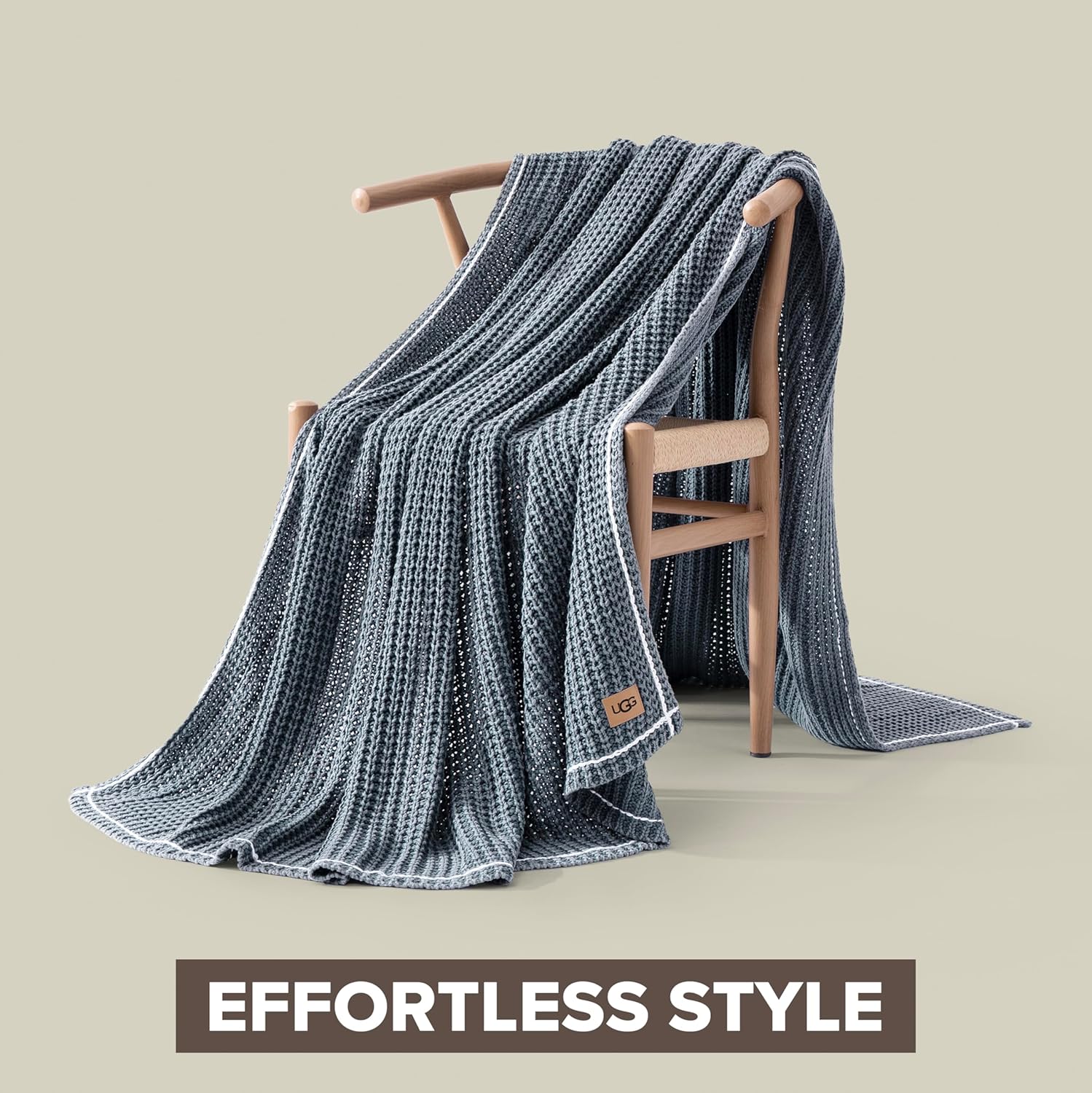 UGG Luna Knit Throw Blanket Soft Cotton Throw for Couch or Bed Cozy Soft Warm Waffle Giftable Lightweight Blanket for Living Room Bedroom, Machine Washable, 50-inch x 70-inch, Imperial Blue