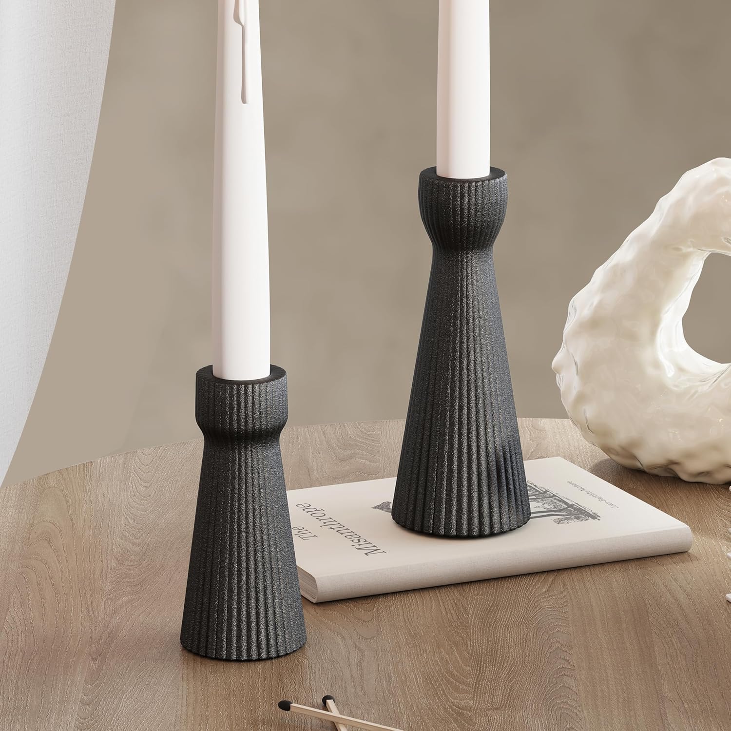 Taper Candle Holders for Candlesticks Ceramic Candle Stick Candle Holder- Set of 2 Decorative Candle Stand for Wedding Decor,Dinner Party and Table Centerpieces,Housewarming Gift Black